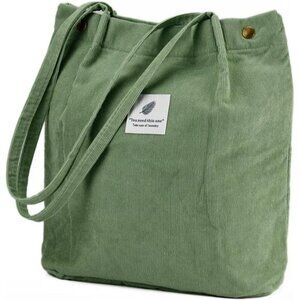 Corduroy Tote Bag for Women Shoulder Purse with Pocket for Work Travel Beach